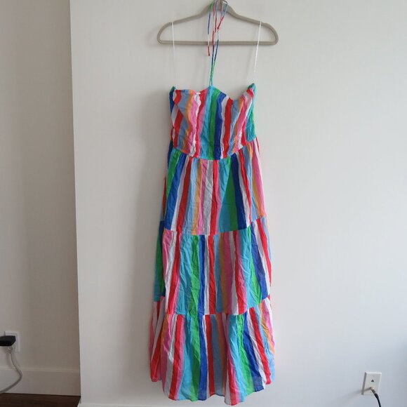 ANN TAYLOR LOFT Beach Halter Maxi Swimsuit Coverup Pocket Dress Candy Stripe NWT - Picture 3 of 14